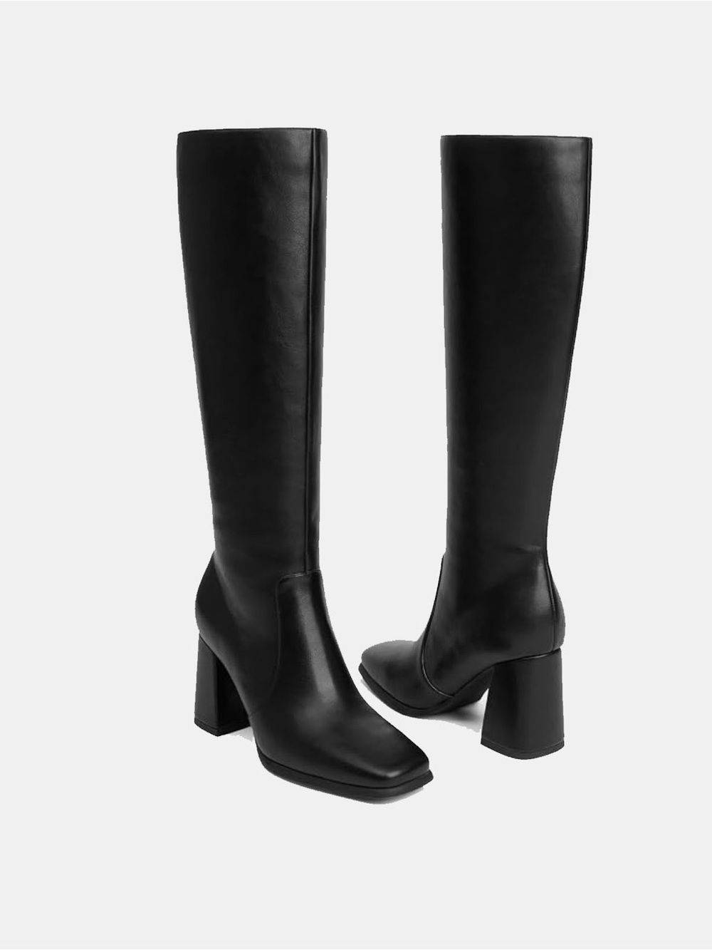 Knee High Black Block-Heel Boots - Women's